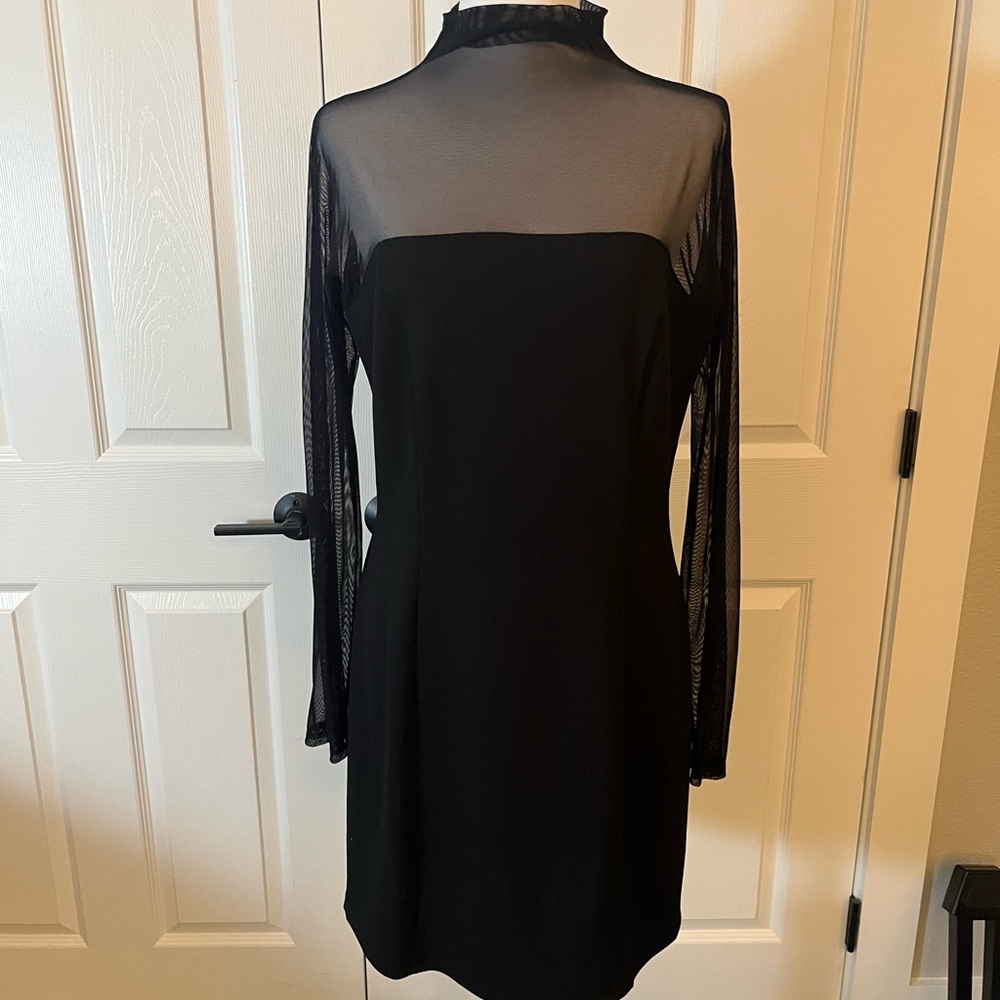 bebe Black Long Sleeve Dress with Sheer Detail